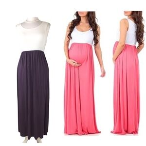 Mother Bee Maternity Purple White Sleeveless w/ Pockets Color Block Dress Large